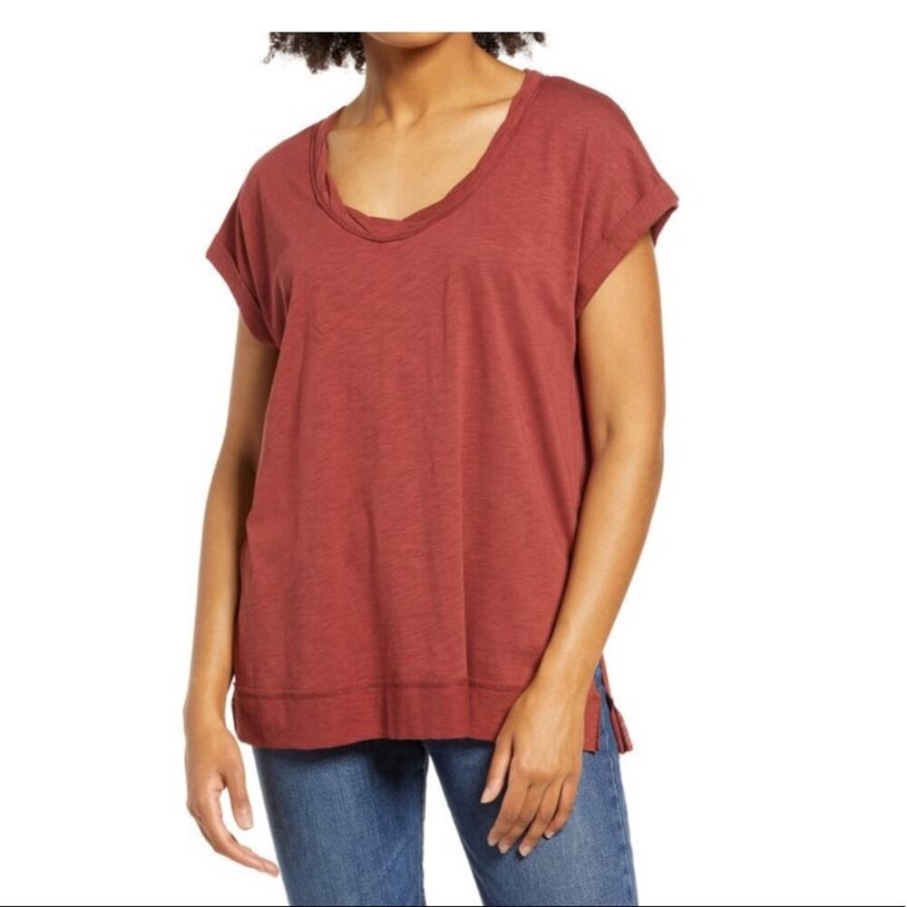 La La Land Creative Co Rust Twist Neck T-Shirt Size Small